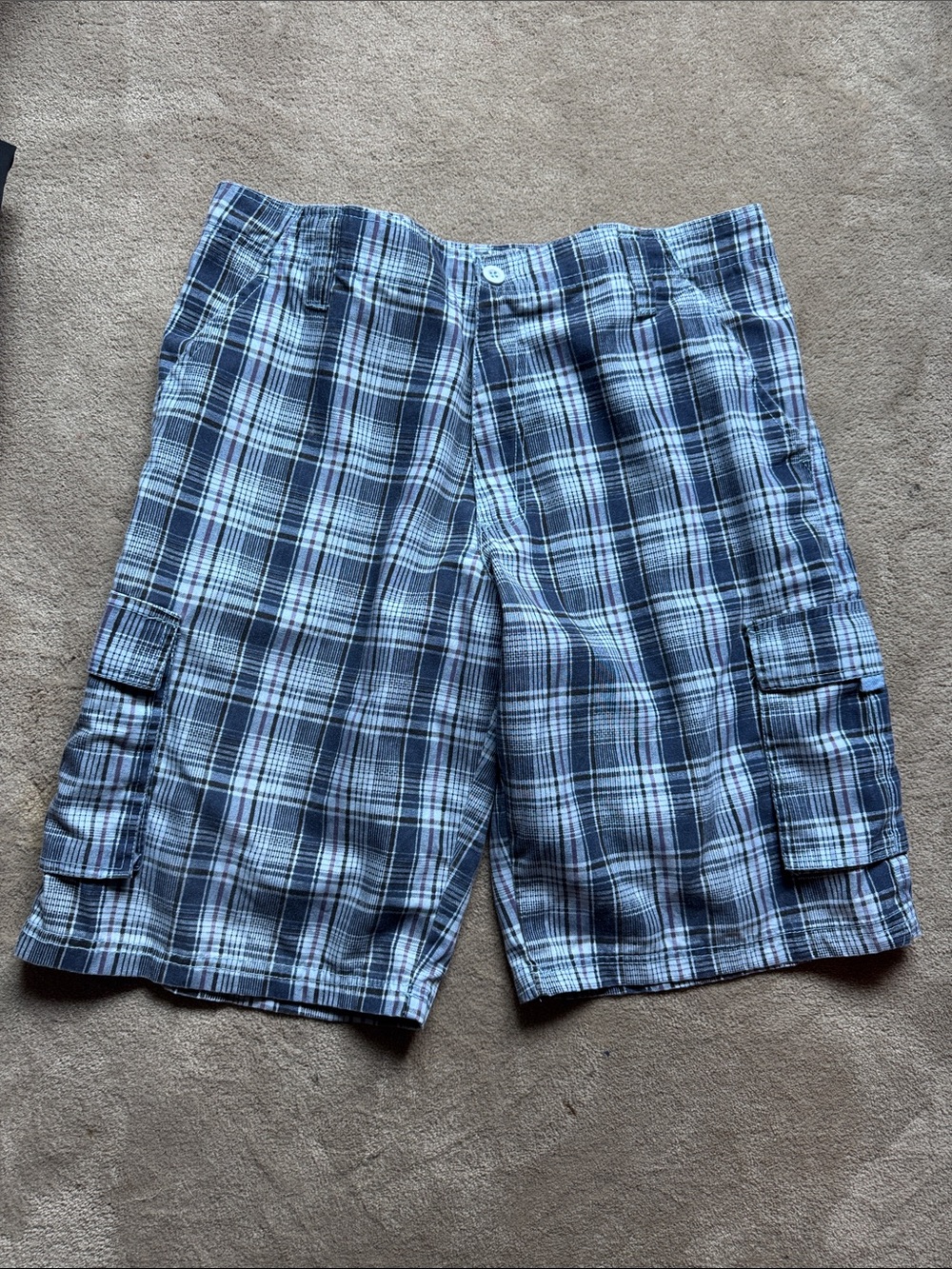 Y2K unisex Men's Blue Plaid Cargo Shorts